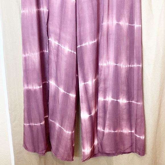 NEW! Anthro x Hem & Thread Tie Dye Front Slit Wide Palazzo Pants L Grape - Picture 3 of 8